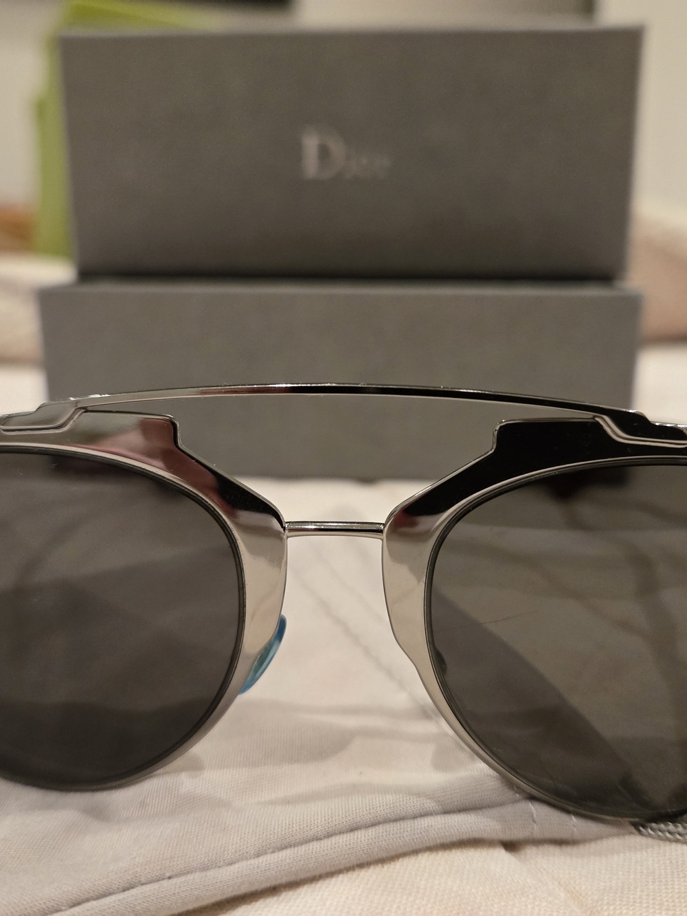 Dior Silver Metal Round Sunglasses with Dark Lenses